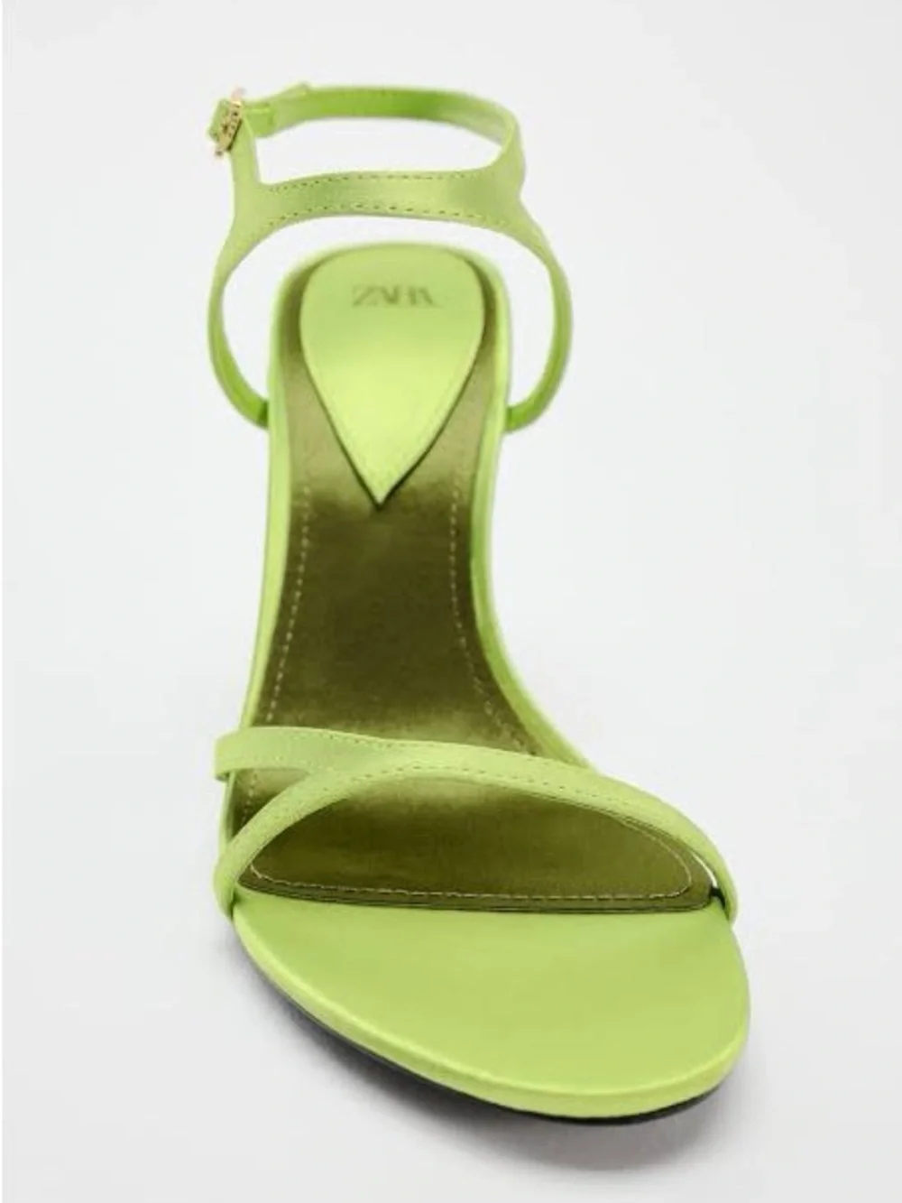 Zara Lime Green Satin Strappy Heeled Sandals
